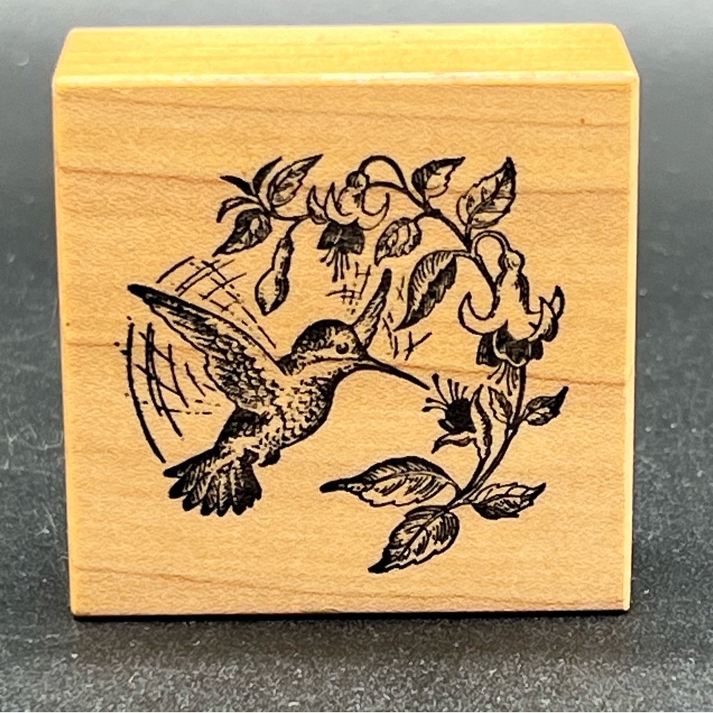 PSX E546 Hummingbird Bird Flight Flowers Wood Rubber Stamp EUC